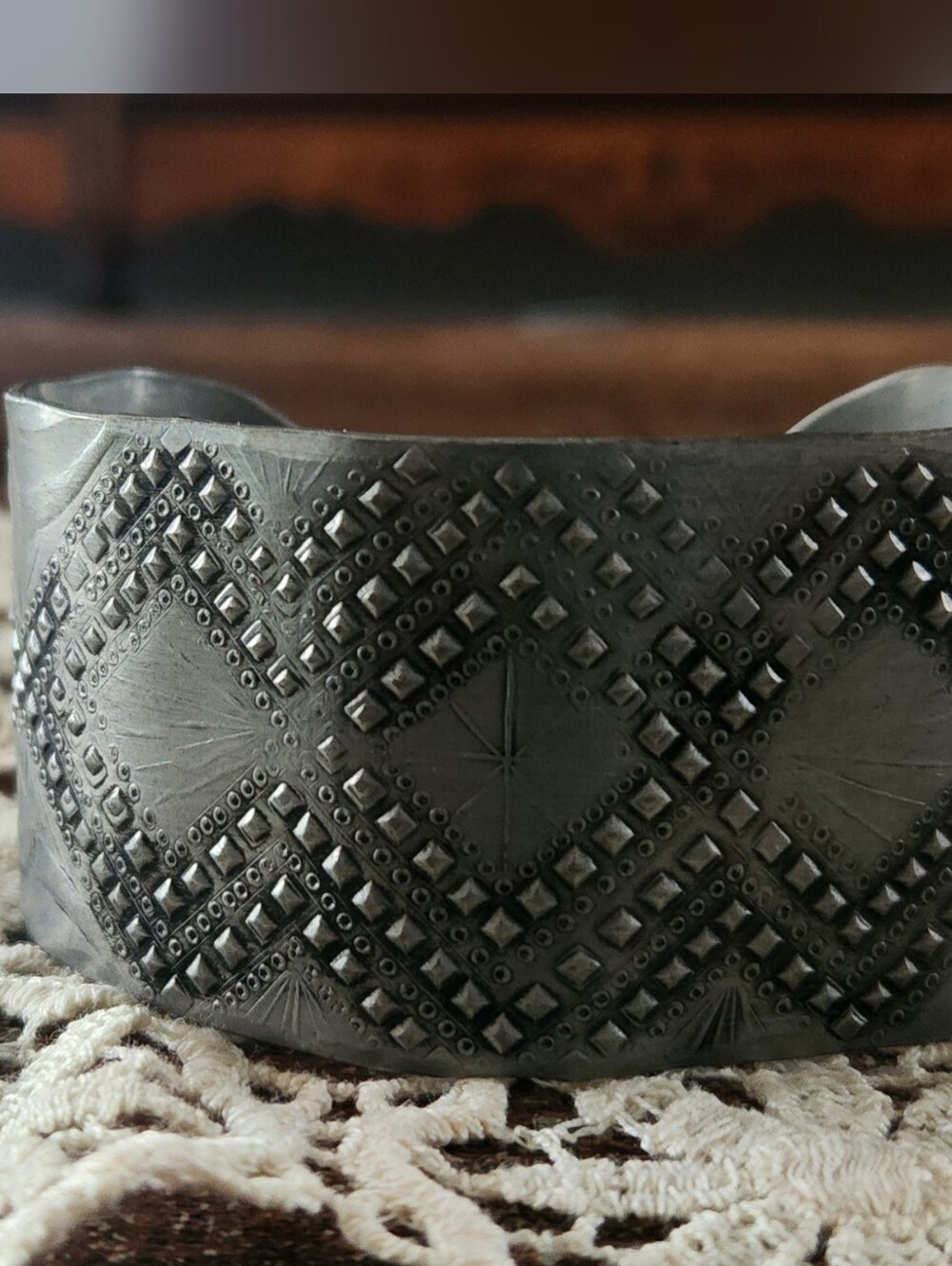 Vintage Wendell August Forge Pewter Wide Cuff Bracelet Hand Wrought Grove City